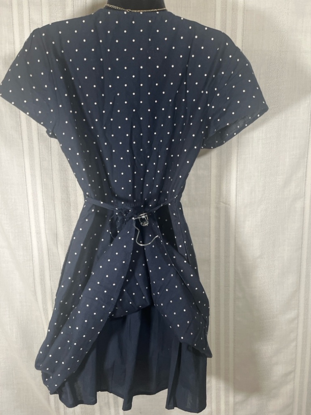 Abercrombie & Fitch Navy Polka Dot Tie Front Dress Size M Button Front Pockets - Picture 6 of 8